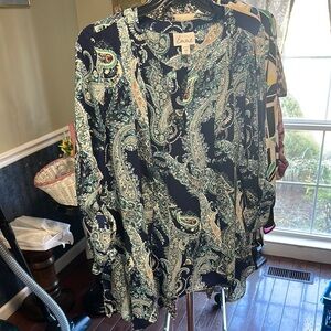 Simply Emma Paisley Blouse - Navy and Green